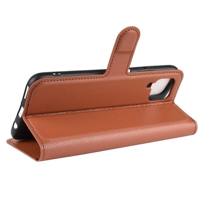 Litchi PU bőr pénztárca tok Huawei P40 Lite-hoz - barna