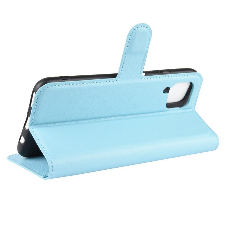 Litchi PU bőr pénztárca tok Huawei P40 Lite-hoz - kék