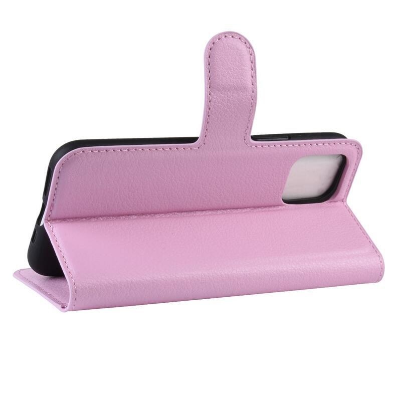 Litchi PU bőr pénztárca tok iPhone 11 Pro 5.8 - rózsaszín - rózsaszín