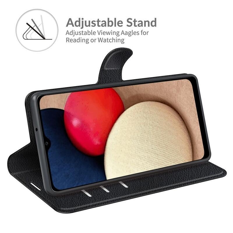 Litchi PU bőr pénztárca tok Samsung Galaxy A03s (166.6 x 75.9 x 9.1mm) - fekete