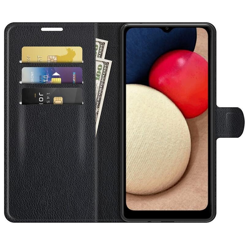 Litchi PU bőr pénztárca tok Samsung Galaxy A03s (166.6 x 75.9 x 9.1mm) - fekete