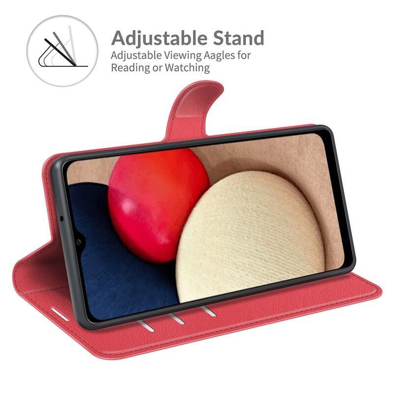 Litchi PU bőr pénztárca tok Samsung Galaxy A03s (166.6 x 75.9 x 9.1mm) - piros