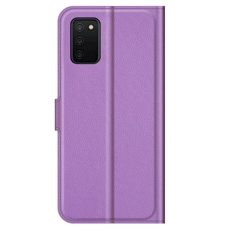Litchi PU bőr pénztárca tok Samsung Galaxy A03s (166.6 x 75.9 x 9.1mm) - lila