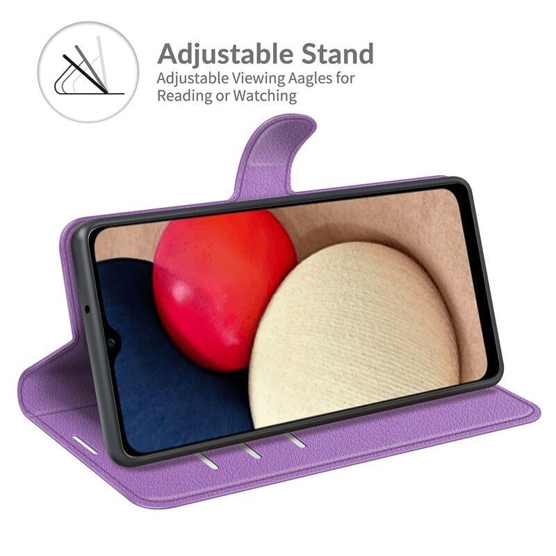 Litchi PU bőr pénztárca tok Samsung Galaxy A03s (166.6 x 75.9 x 9.1mm) - lila