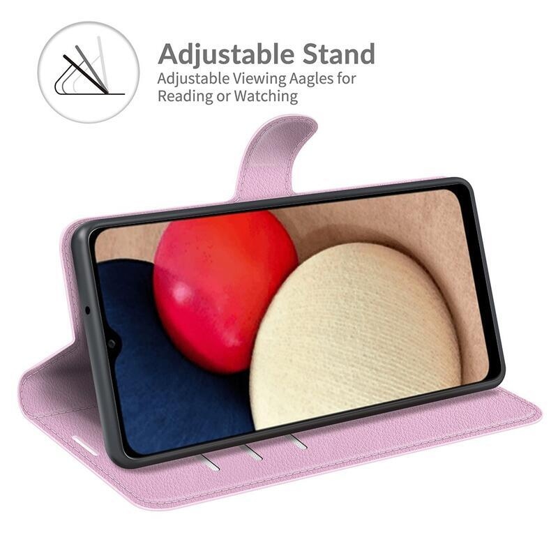 Litchi PU bőr pénztárca tok Samsung Galaxy A03s (166.6 x 75.9 x 9.1mm) - rózsaszínű