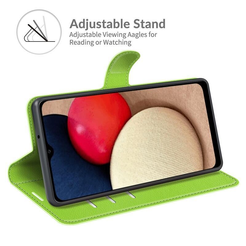 Litchi PU bőr pénztárca tok Samsung Galaxy A03s (166.6 x 75.9 x 9.1mm) - zöld