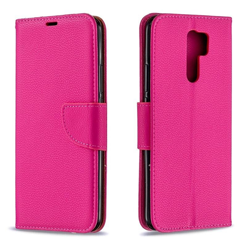 Litchi PU bőr pénztárca tok Xiaomi Redmi 9 - rózsa