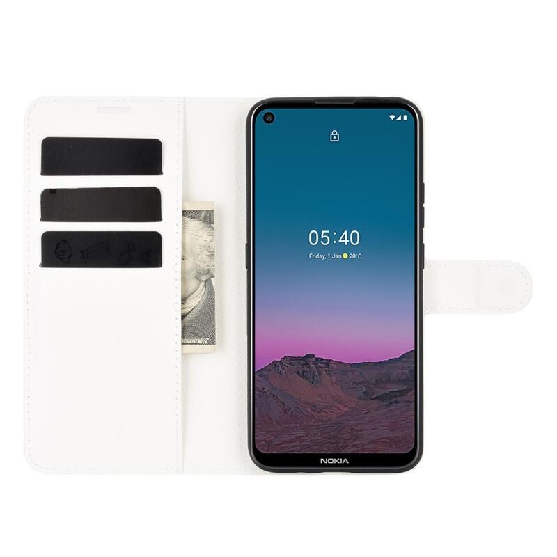 Litchi PU bőr pénztárca tok Nokia 5.4 mobiltelefonhoz - fehér