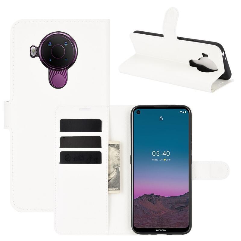 Litchi PU bőr pénztárca tok Nokia 5.4 mobiltelefonhoz - fehér