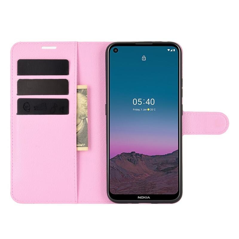 Litchi PU bőr pénztárca tok Nokia 5.4 mobiltelefonhoz - rózsaszín