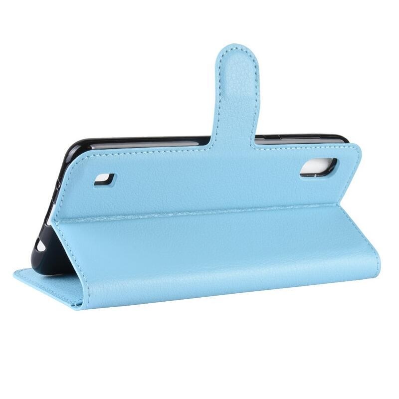 Litchi PU bőr pénztárca tok mobiltelefonhoz Samsung Galaxy A10 - kék