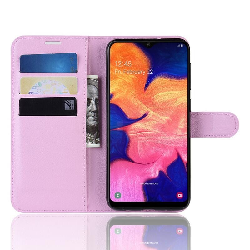 Litchi PU bőr pénztárca tok mobiltelefonhoz Samsung Galaxy A10 - rózsaszín