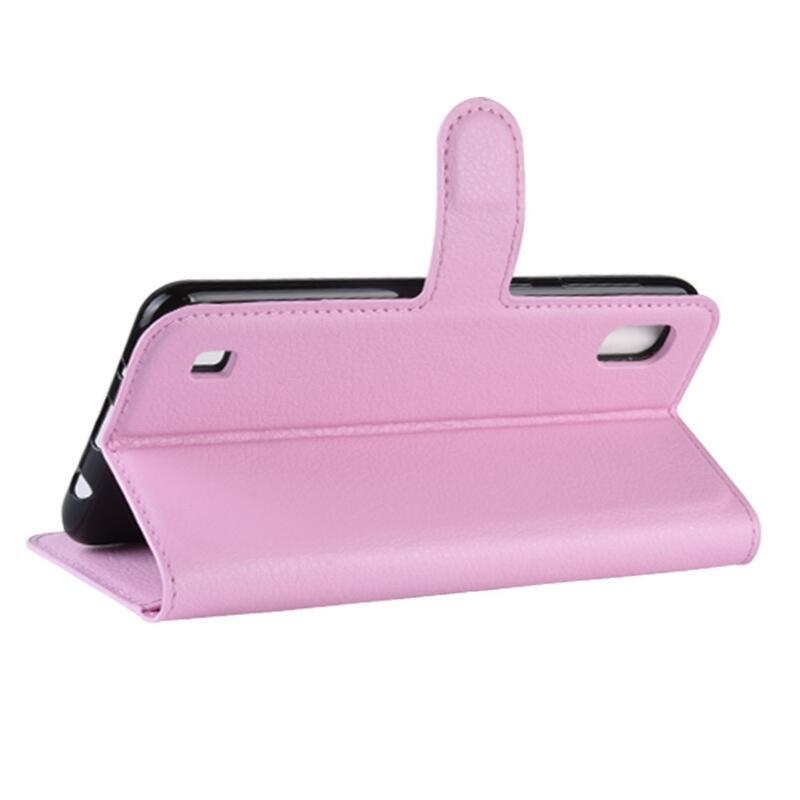 Litchi PU bőr pénztárca tok mobiltelefonhoz Samsung Galaxy A10 - rózsaszín