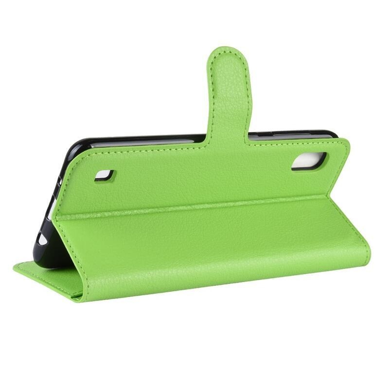 Litchi PU bőr pénztárca tok mobiltelefonhoz Samsung Galaxy A10 - zöld