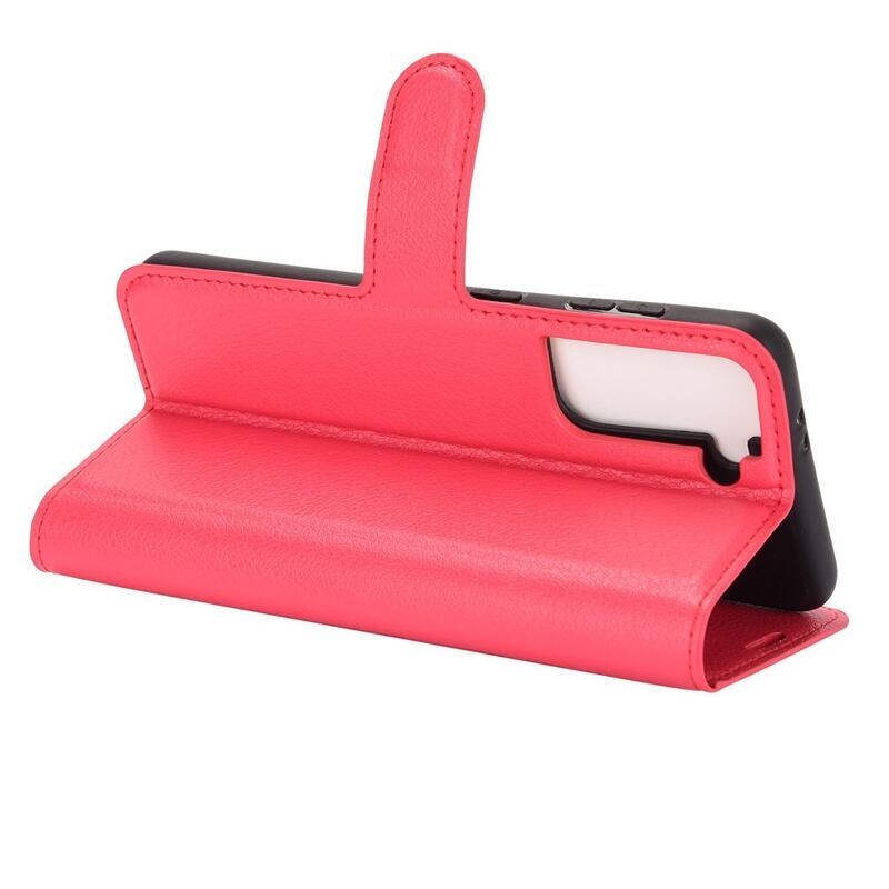 Litchi PU bőr pénztárca tok Samsung Galaxy S21 mobiltelefonhoz - piros