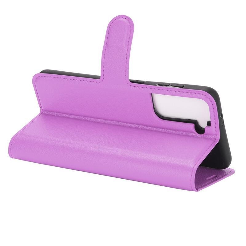 Litchi PU bőr pénztárca tok mobiltelefonhoz Samsung Galaxy S21 - lila