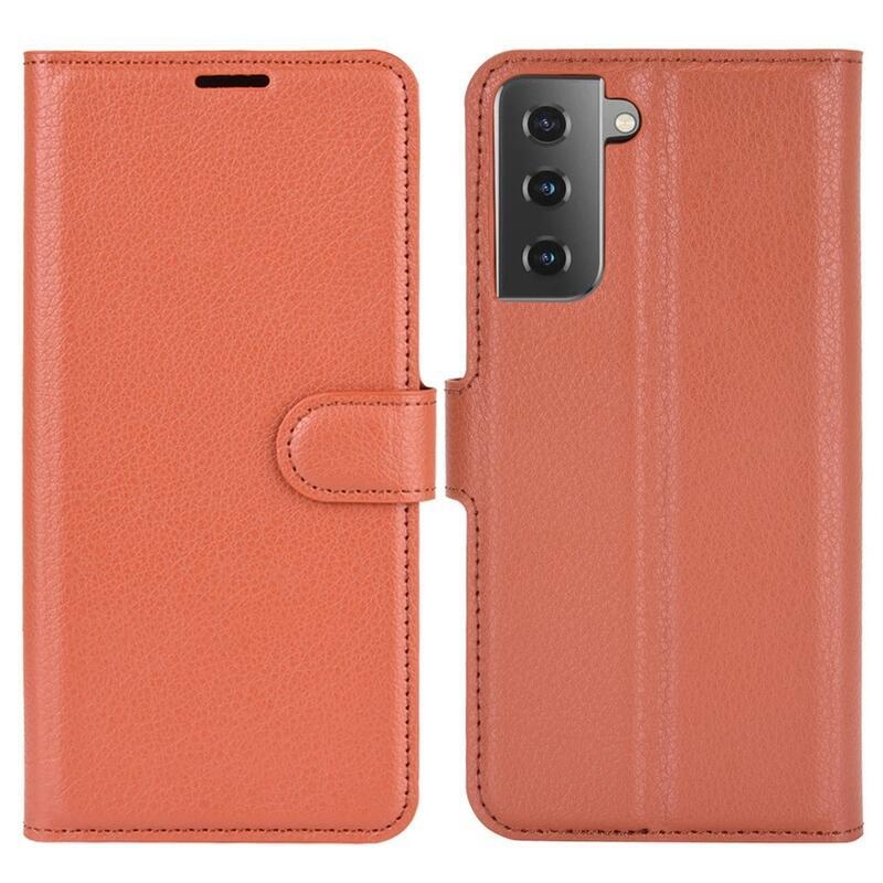 Litchi PU bőr pénztárca tok mobiltelefonhoz Samsung Galaxy S21 - barna
