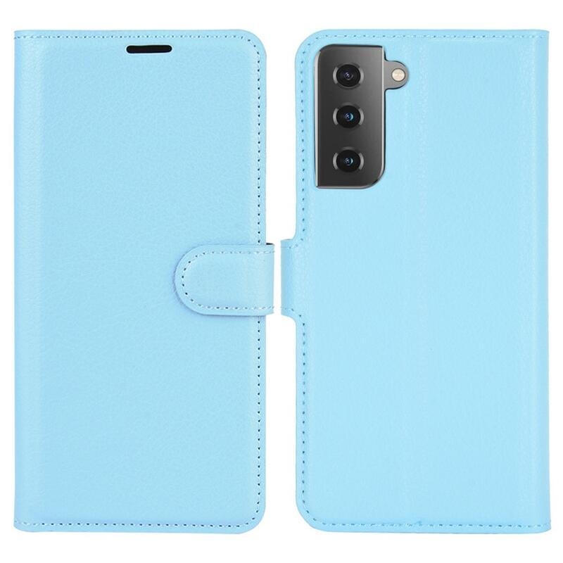 Litchi PU bőr pénztárca tok mobiltelefonhoz Samsung Galaxy S21 - kék