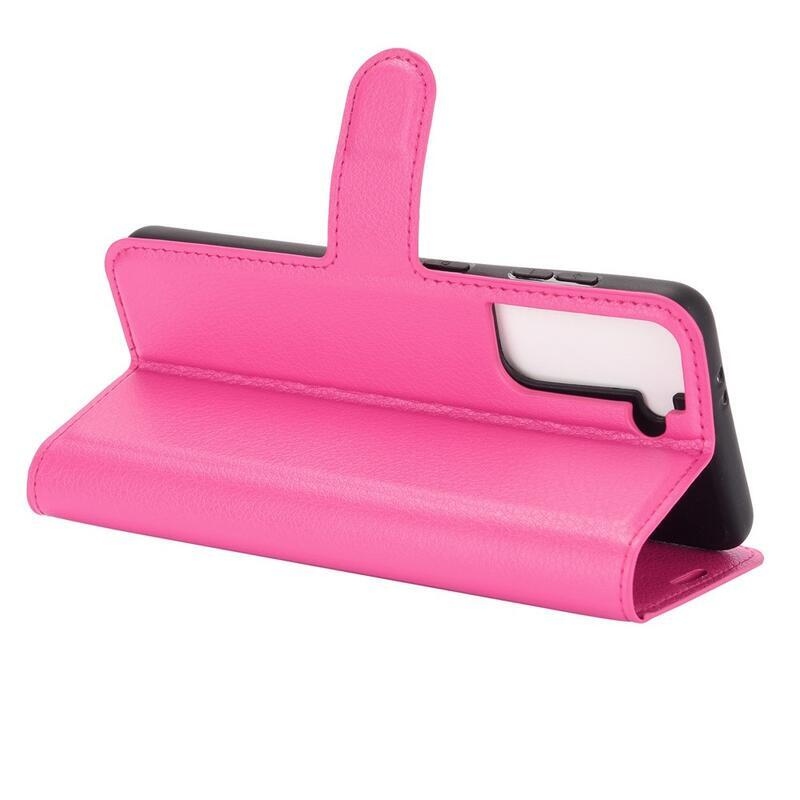 Litchi PU bőr pénztárca tok mobiltelefonhoz Samsung Galaxy S21 - rózsa