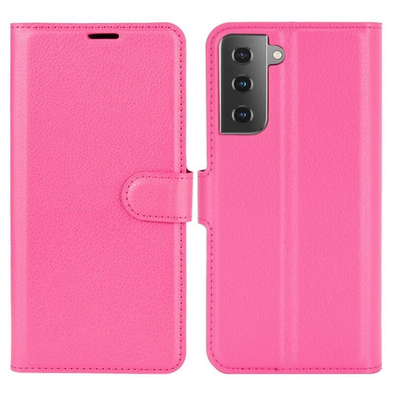 Litchi PU bőr pénztárca tok mobiltelefonhoz Samsung Galaxy S21 - rózsa