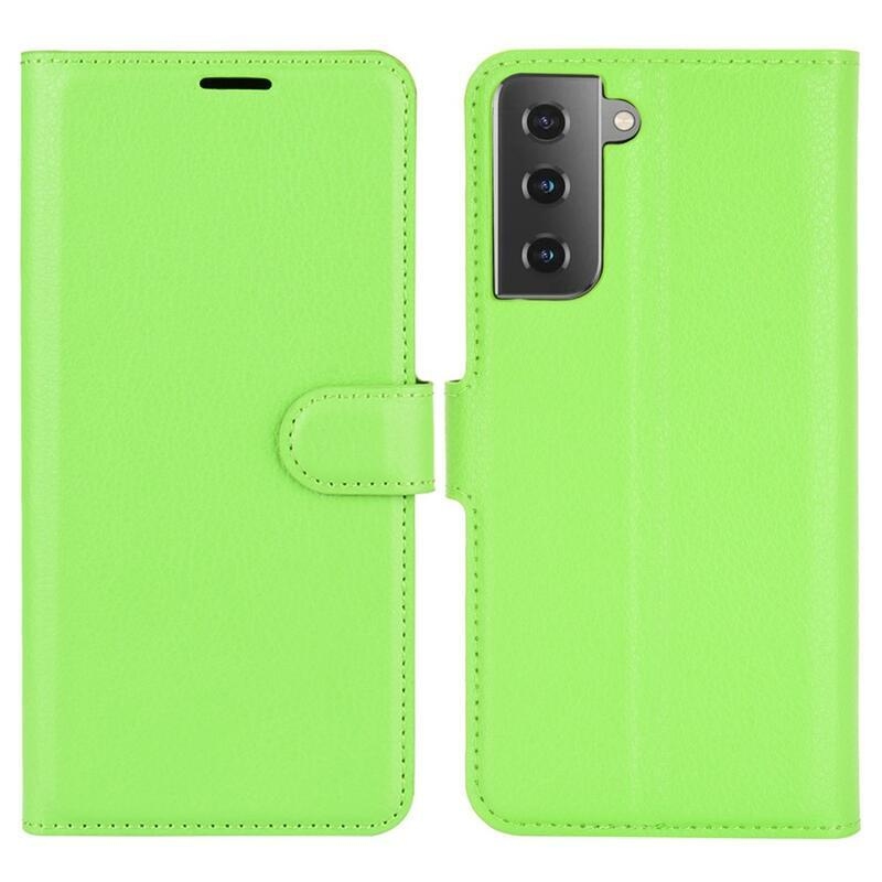 Litchi PU bőr pénztárca tok Samsung Galaxy S21 mobiltelefonhoz - zöld