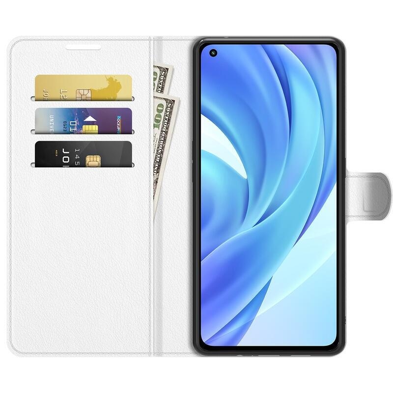 Litchi PU bőr pénztárca tok Xiaomi Mi 11 Lite 4G/5G/Mi 11 Lite 5G NE mobiltelefonhoz - fehér