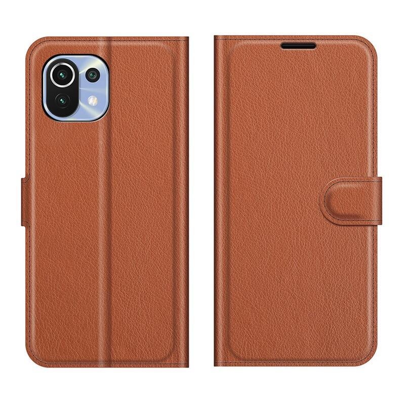 Litchi PU bőr pénztárca tok Xiaomi Mi 11 Lite 4G/5G/Mi 11 Lite 5G NE mobiltelefonhoz - barna