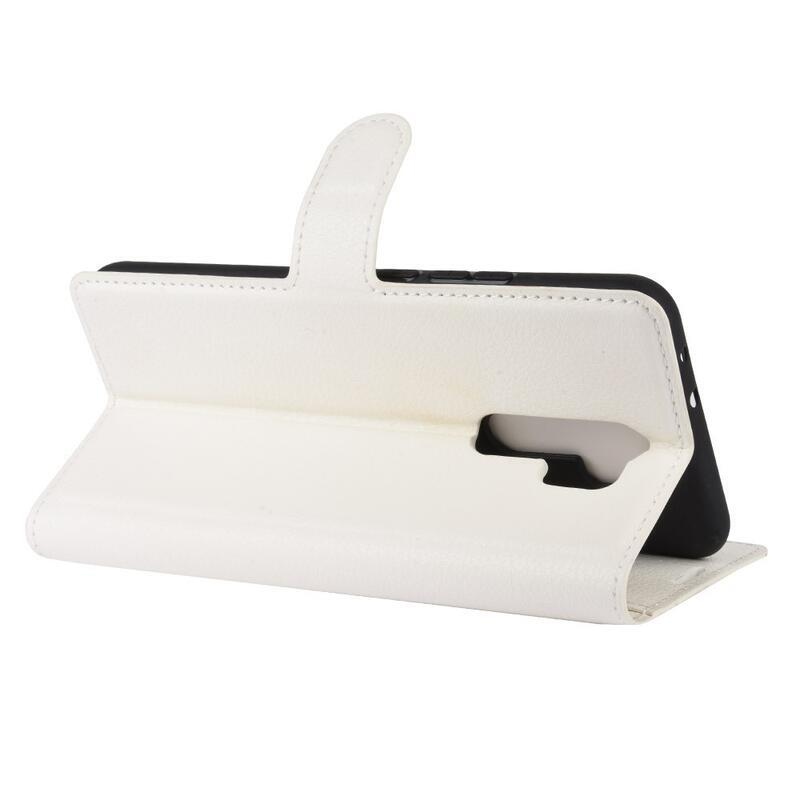 Litchi PU bőr pénztárca tok Xiaomi Redmi 9 mobiltelefonhoz - fehér