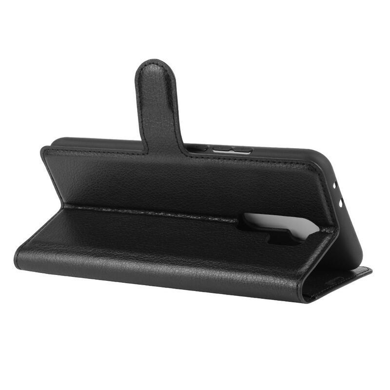 Litchi PU bőr pénztárca tok Xiaomi Redmi 9 mobiltelefonhoz - fekete