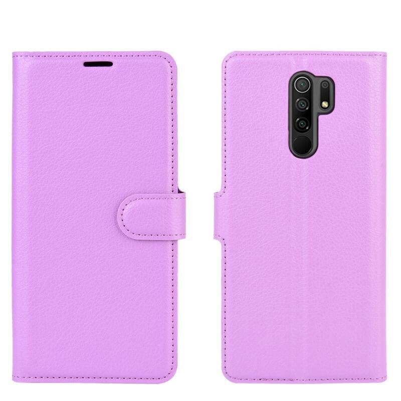 Litchi PU bőr pénztárca tok Xiaomi Redmi 9 mobiltelefonhoz - lila