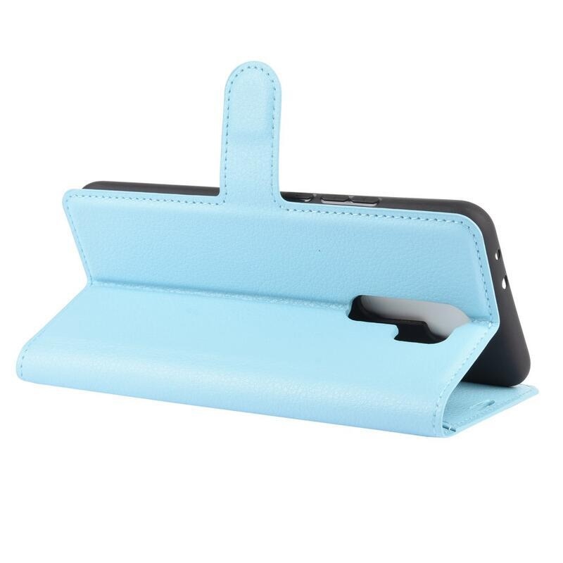 Litchi PU bőr pénztárca tok Xiaomi Redmi 9 mobiltelefonhoz - kék