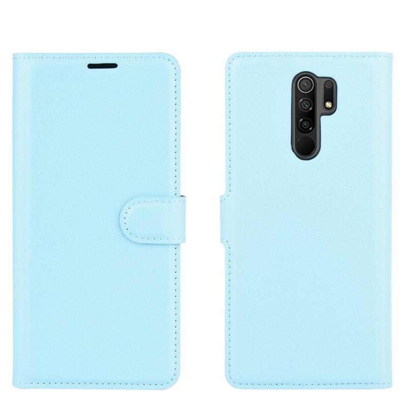 Litchi PU bőr pénztárca tok Xiaomi Redmi 9 mobiltelefonhoz - kék