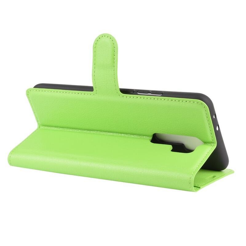 Litchi PU bőr pénztárca tok Xiaomi Redmi 9 mobiltelefonhoz - zöld