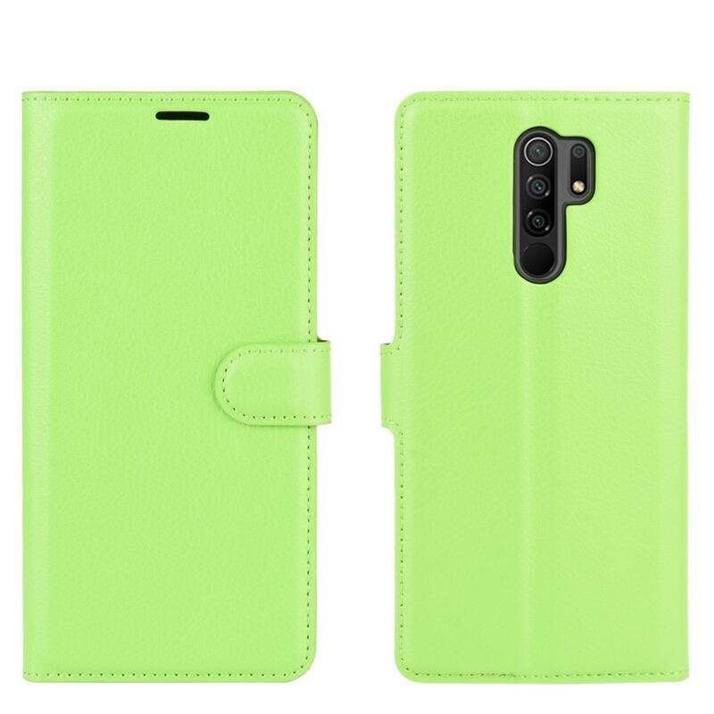 Litchi PU bőr pénztárca tok Xiaomi Redmi 9 mobiltelefonhoz - zöld