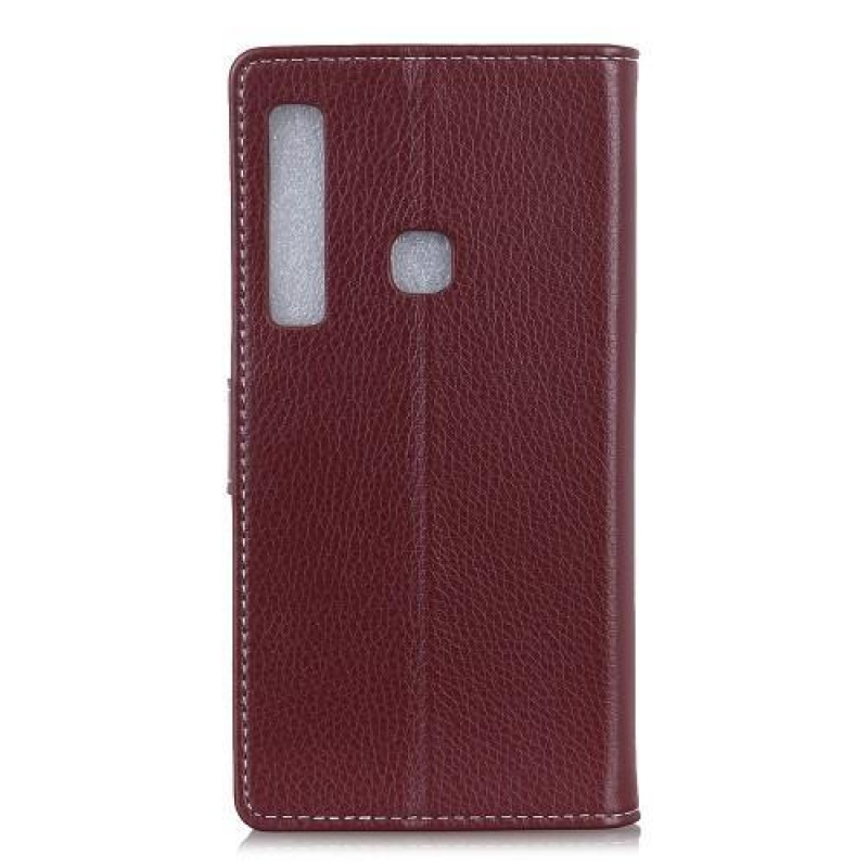 Litchi PU bőr pénztárca tok textúrával Samsung Galaxy A9-hez - barna