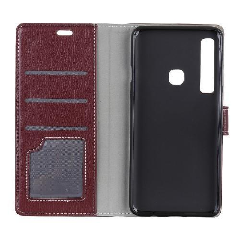 Litchi PU bőr pénztárca tok textúrával Samsung Galaxy A9-hez - barna