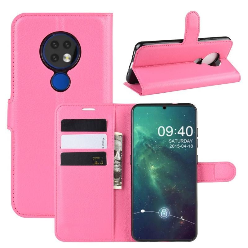 Litchi PU bőr mobiltáska Nokia 6.2 / Nokia 7.2 - rózsaszínű