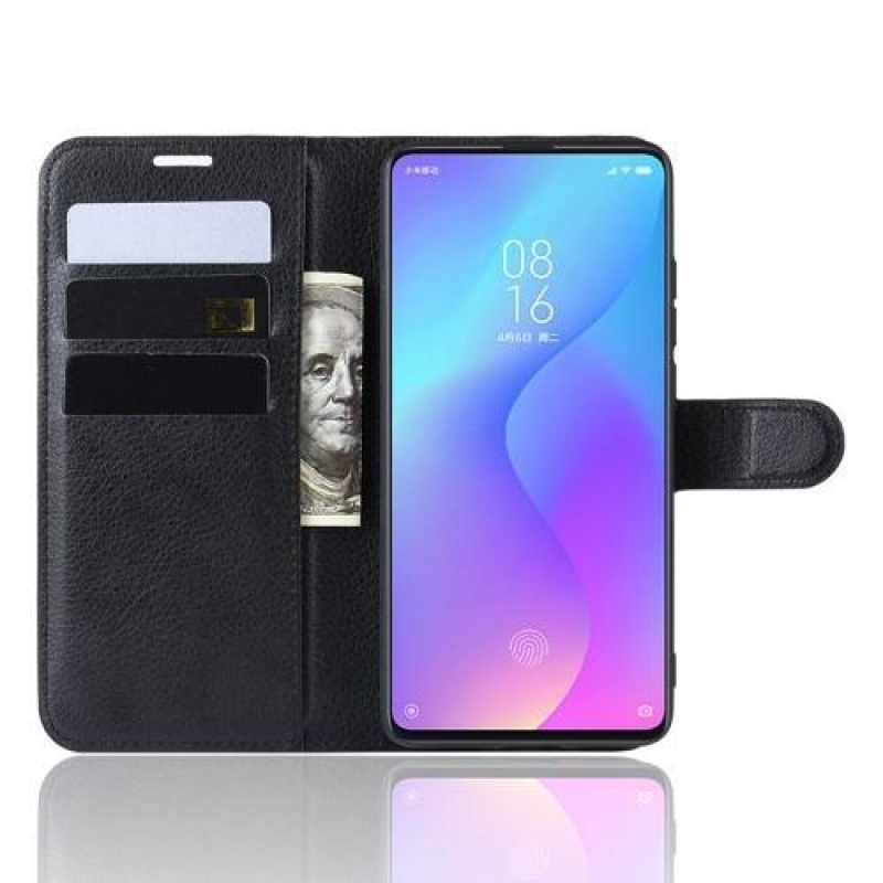 Litchi PU bőr tok a Xiaomi Mi 9T / Mi 9T Pro készülékhez - fekete
