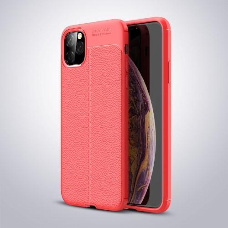 Litchi texturált zselés tok Apple iPhone 11 Pro Max 6.5 (2019) - piros