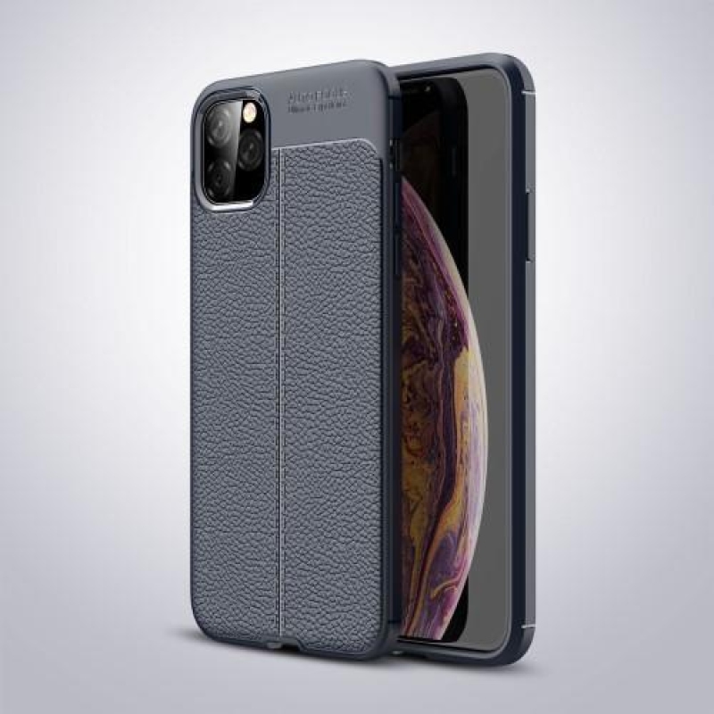 Litchi texturált zselés tok Apple iPhone 11 Pro Max 6.5 (2019) készülékhez - sötétkék