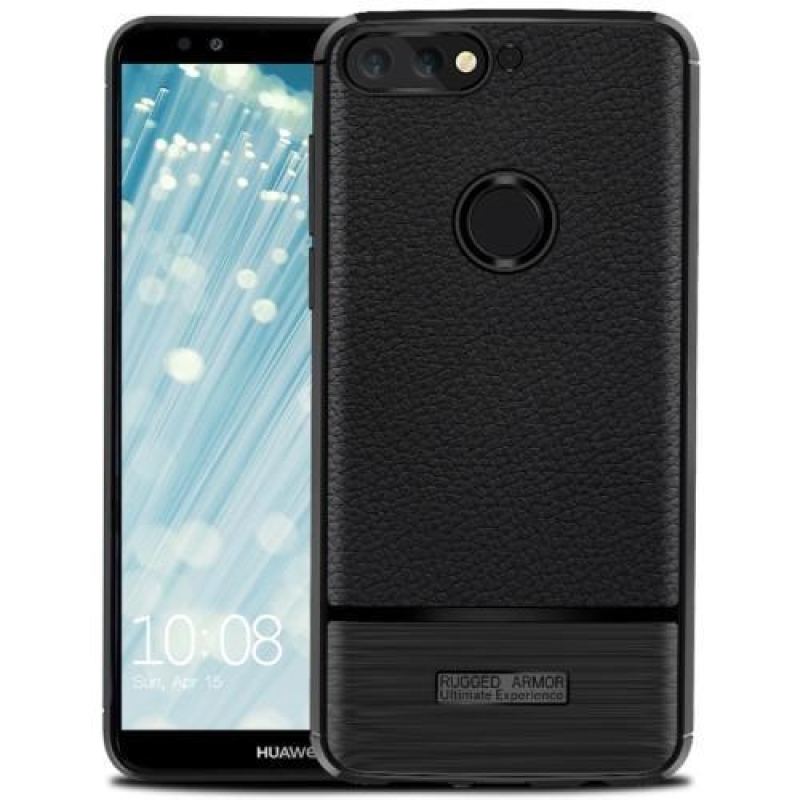 Litchi texturált tartós tok a Huawei Y7 Prime (2018) számára - piros színű