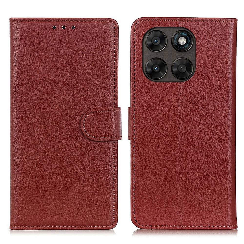Litchie könyvszerű tok a Motorola Moto G87 5G/G77 5G/G67 5G készülékekhez – barna