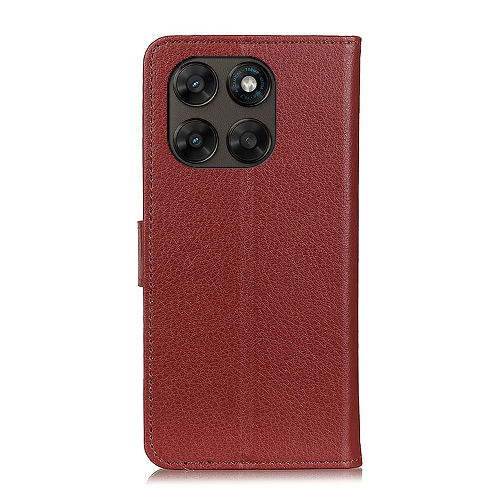 Litchie könyvszerű tok a Motorola Moto G87 5G/G77 5G/G67 5G készülékekhez – barna