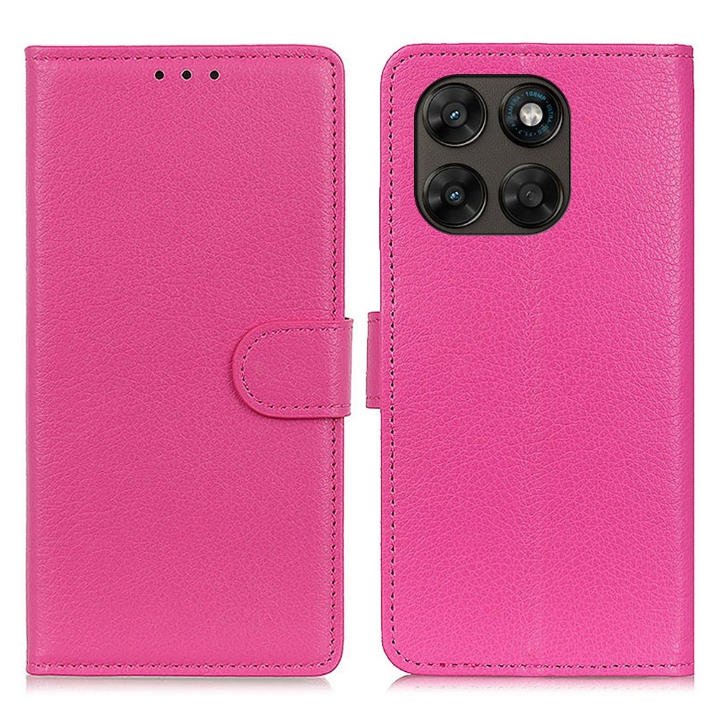 Litchie könyvszerű tok a Motorola Moto G87 5G/G77 5G/G67 5G készülékekhez – rózsaszín