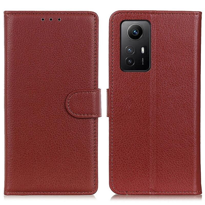 Litchie könyv tok Xiaomi Redmi Note 12S-hez - barna