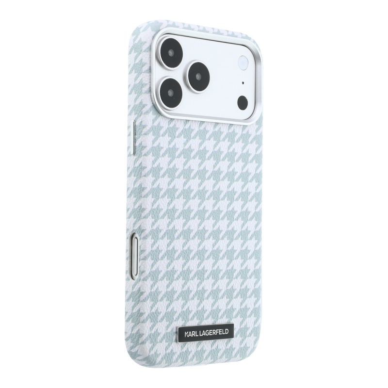 Karl Lagerfeld PU Houndstooth gyantalemez MagSafe hátlapi borító iPhone 17 Pro Max-hoz kék