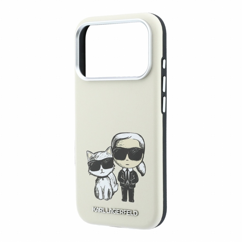 Karl Lagerfeld PU Semi Wrap Smooth Sketch Bodies Magsafe hátsó tok iPhone 18 Pro-hoz, bézs színben