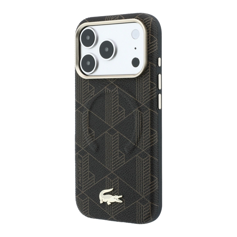 Lacoste PVC Semi Wrap Blend dombornyomott MagSafe hátsó tok iPhone 18 Pro Max-hoz, barna