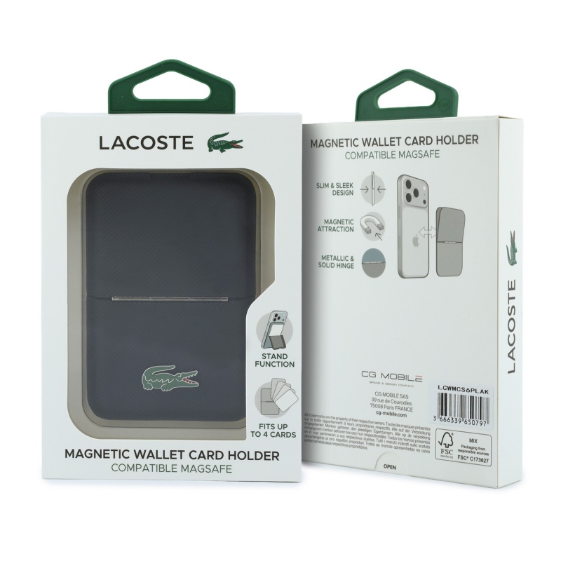Lacoste PVC Iconic Petit Pique MagSafe pénztárca állvánnyal, fekete