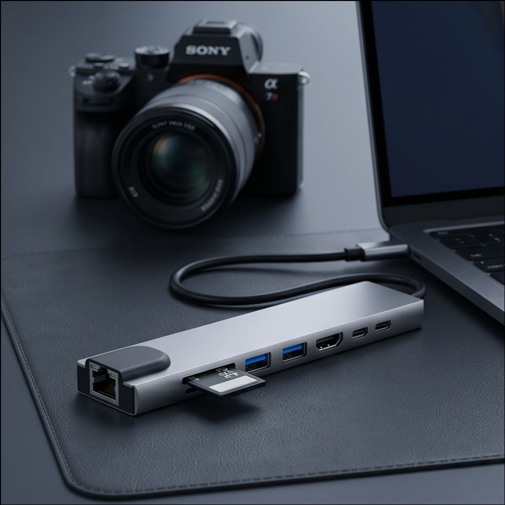 Tech-Protect HB09 USB-C adapter 8 az 1-ben HDMI, USB, RJ45 és kártyaolvasóval